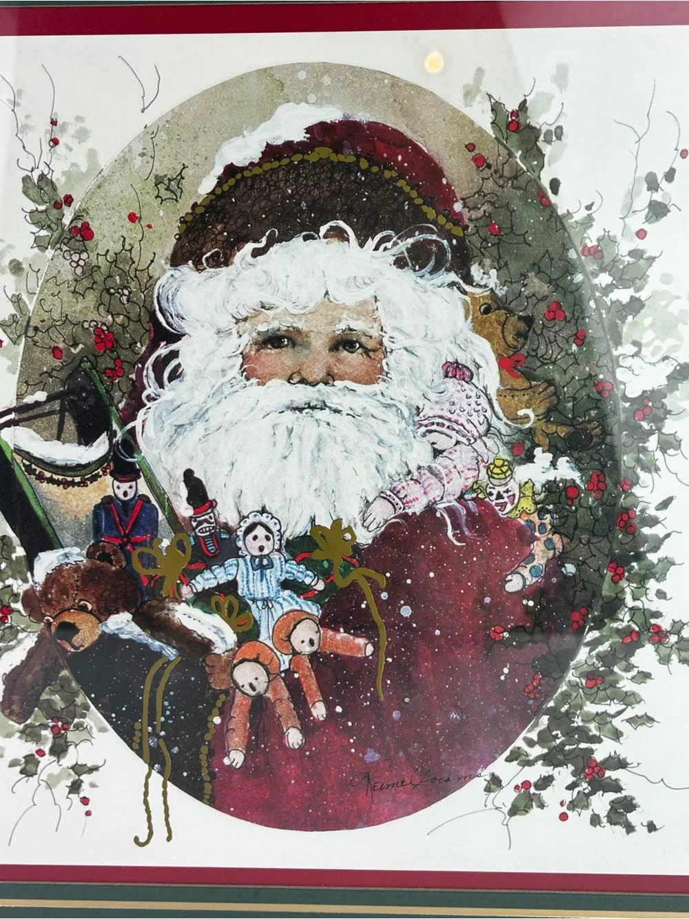 Peggy Reimel Abrams Homco Vintage 1990’s Framed Old World Santa